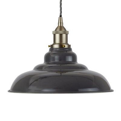 Slate Grey St Edmund's Painted Dome Pendant Light With Brushed Chrome Lamp Holder And Grey Twisted CableSe Home from B&Q