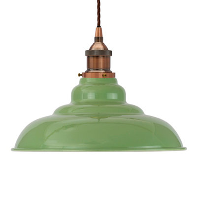 Mint Green St Edmund's Painted Dome Pendant Light With Antique Copper Lamp Holder And Brown Twisted CableSe Home from B&Q