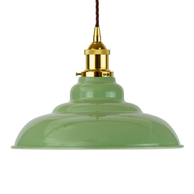 Mint Green St Edmund's Painted Dome Pendant Light With Gold Lamp Holder And Brown Twisted CableSe Home from B&Q