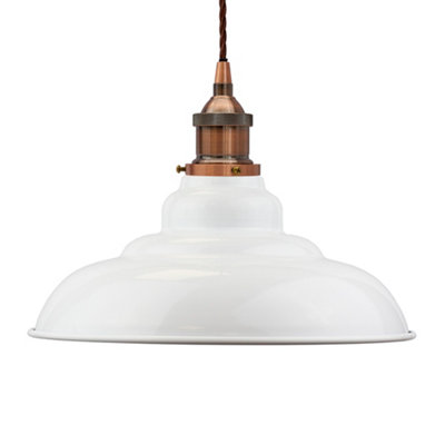 White St Edmund's Painted Dome Pendant Light With Antique Copper Lamp Holder And Brown Twisted CableSe Home from B&Q