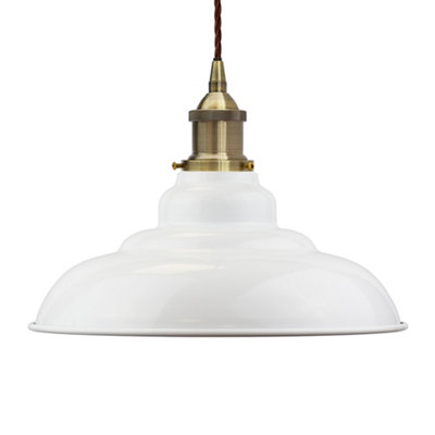 White St Edmund's Painted Dome Pendant Light With Antique Brass Lamp Holder And Brown Twisted CableSe Home from B&Q
