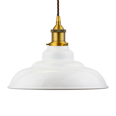 White St Edmund's Painted Dome Pendant Light With Antique Gold Lamp Holder And Brown Twisted CableSe Home from B&Q