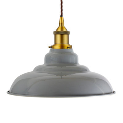 French Grey St Edmund's Painted Dome Pendant Light With Antique Gold Lamp Holder And Brown Twisted CableSe Home from B&Q