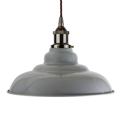 French Grey St Edmund's Painted Dome Pendant Light With Black Nickel Lamp Holder And Brown Twisted CableSe Home from B&Q