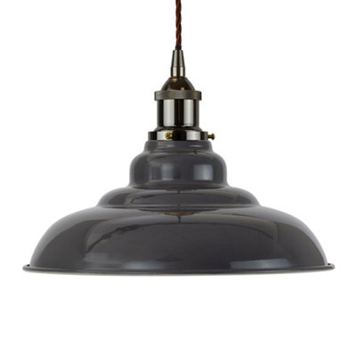 Slate Grey St Edmund's Painted Dome Pendant Light With Black Nickel Lamp Holder And Brown Twisted CableSe Home from B&Q