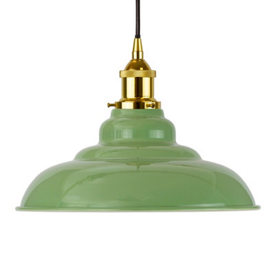 Mint Green St Edmund's Painted Dome Pendant Light With Gold Lamp Holder And Black Round CableSe Home from B&Q