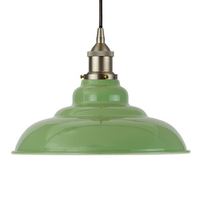 Mint Green St Edmund's Painted Dome Pendant Light With Brushed Chrome Lamp Holder And Black Round CableSe Home from B&Q