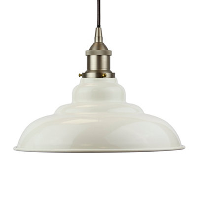 Clay White St Edmund's Painted Dome Pendant Light With Brushed Chrome Lamp Holder And Black Round CableSe Home from B&Q