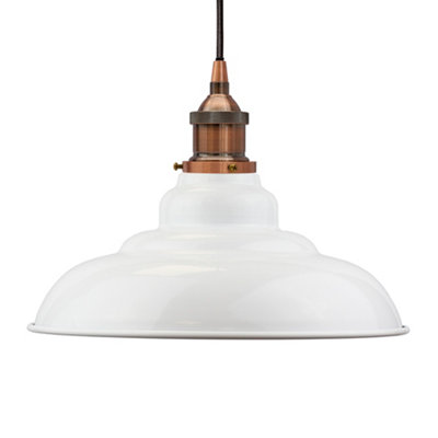 White St Edmund's Painted Dome Pendant Light With Antique Copper Lamp Holder And Black Round CableSe Home from B&Q
