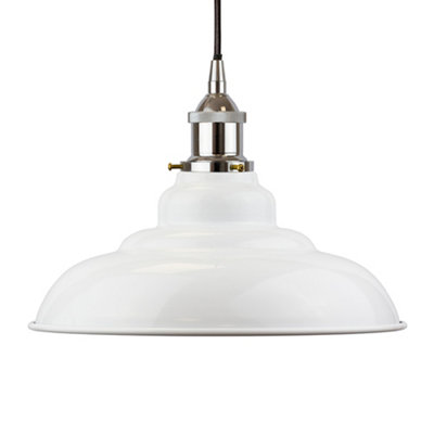 White St Edmund's Painted Dome Pendant Light With Nickel Lamp Holder And Black Round CableSe Home from B&Q
