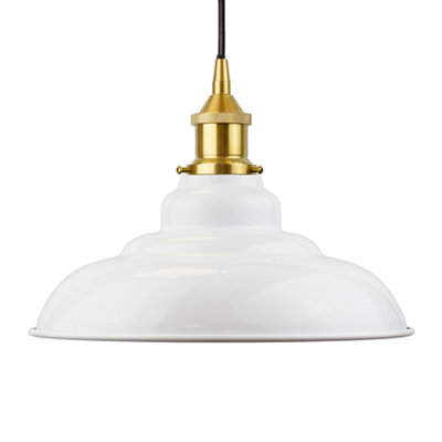 White St Edmund's Painted Dome Pendant Light With Polished Brass Lamp Holder And Black Round CableSe Home from B&Q