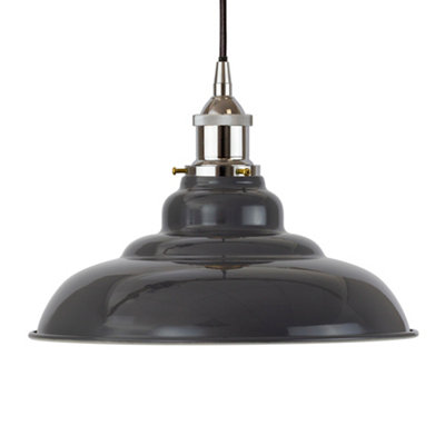 Slate Grey St Edmund's Painted Dome Pendant Light With Nickel Lamp Holder And Black Round CableSe Home from B&Q