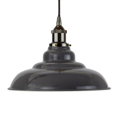Slate Grey St Edmund's Painted Dome Pendant Light With Black Nickel Lamp Holder And Black Round CableSe Home from B&Q