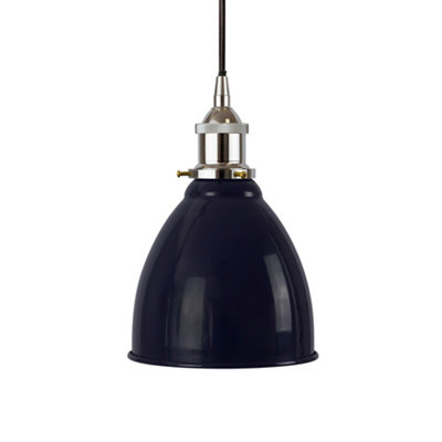 Navy Blue Classic Small Pantry Metal Painted Dome Pendant Light With Nickle Lamp Holder And Black Round CableSe Home from B&Q