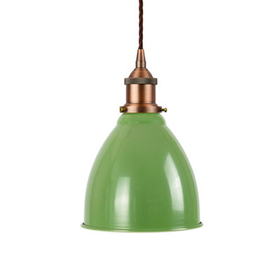 SE Home Mint Green Classic Small Pantry Metal Painted Dome Pendant Light With Matt Antique Copper Lamp Holder And Brown Twisted Cable from B&Q