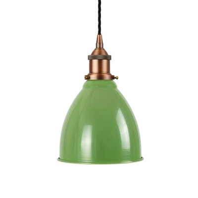 SE Home Mint Green Classic Small Pantry Metal Painted Dome Pendant Light With Matt Antique Copper Lamp Holder And Black Twisted Cable from B&Q
