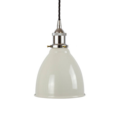 Clay White Classic Small Pantry Metal Painted Dome Pendant Light With Nickle Lamp Holder And Black Twisted CableSe Home from B&Q