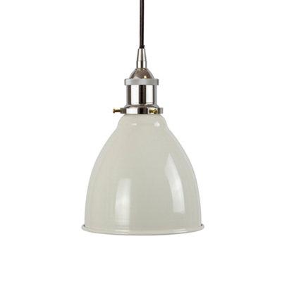 Clay White Classic Small Pantry Metal Painted Dome Pendant Light With Nickle Lamp Holder And Black Round CableSe Home from B&Q
