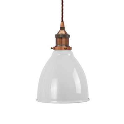 Pale Grey Classic Small Pantry Metal Painted Dome Pendant Light With Antique Copper Lamp Holder And Brown Twisted CableSe Home from B&Q