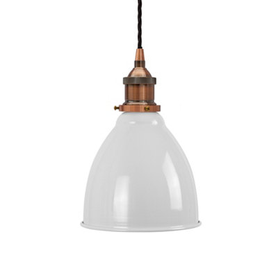 Pale Grey Classic Small Pantry Metal Painted Dome Pendant Light With Antique Copper Lamp Holder And Black Twisted CableSe Home from B&Q