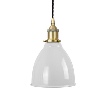 Pale Grey Classic Small Pantry Metal Painted Dome Pendant Light With Antique Brass Lamp Holder And Black Twisted CableSe Home from B&Q