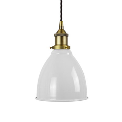 SE Home Pale Grey Classic Small Pantry Metal Painted Dome Pendant Light With Matt Antique Brass Lamp Holder And Black Twisted Cable from B&Q