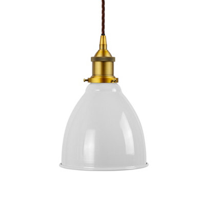 Pale Grey Classic Small Pantry Metal Painted Dome Pendant Light With Antique Gold Lamp Holder And Brown Twisted CableSe Home from B&Q