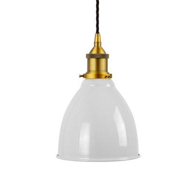 Pale Grey Classic Small Pantry Metal Painted Dome Pendant Light With Antique Gold Lamp Holder And Black Twisted CableSe Home from B&Q