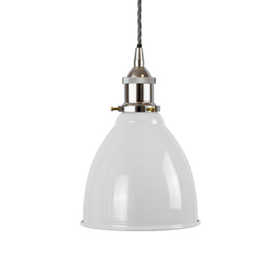 Pale Grey Classic Small Pantry Metal Painted Dome Pendant Light With Nickle Lamp Holder And Grey Twisted CableSe Home from B&Q