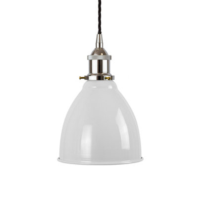 Pale Grey Classic Small Pantry Metal Painted Dome Pendant Light With Nickle Lamp Holder And Black Twisted CableSe Home from B&Q