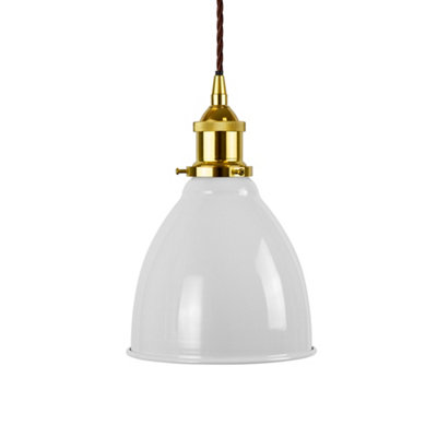 Pale Grey Classic Small Pantry Metal Painted Dome Pendant Light With Gold Lamp Holder And Brown Twisted CableSe Home from B&Q