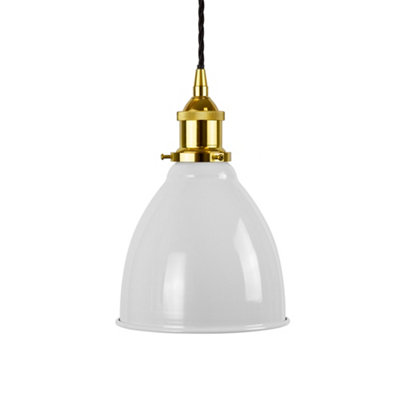 Pale Grey Classic Small Pantry Metal Painted Dome Pendant Light With Gold Lamp Holder And Black Twisted CableSe Home from B&Q