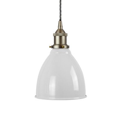Pale Grey Classic Small Pantry Metal Painted Dome Pendant Light With Brushed Chrome Lamp Holder And Grey Twisted CableSe Home from B&Q