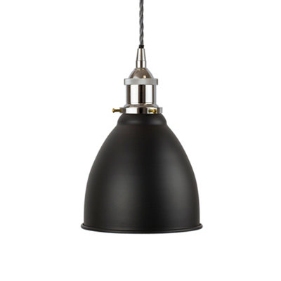 Matt Black Classic Small Pantry Metal Painted Dome Pendant Light With Nickle Lamp Holder And Grey Twisted CableSe Home from B&Q
