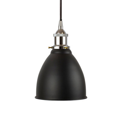 Matt Black Classic Small Pantry Metal Painted Dome Pendant Light With Nickle Lamp Holder And Black Round CableSe Home from B&Q