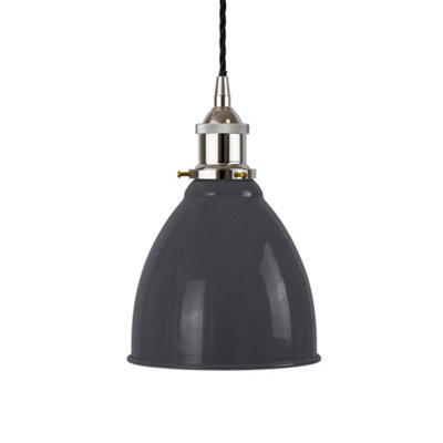 Slate Grey Classic Small Pantry Metal Painted Dome Pendant Light With Nickel Lamp Holder And Black Twisted CableSe Home from B&Q