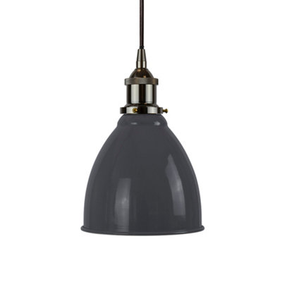 Slate Grey Classic Small Pantry Metal Painted Dome Pendant Light With Black Nickel Lamp Holder And Black Round CableSe Home from B&Q