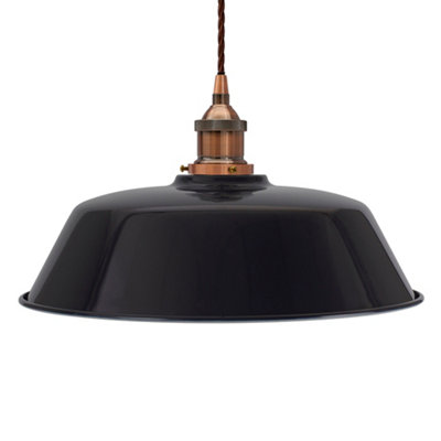 Navy Blue Chancery Painted Dome Pendant Light With Antique Copper Lamp Holder And Brown Twisted CableSe Home from B&Q