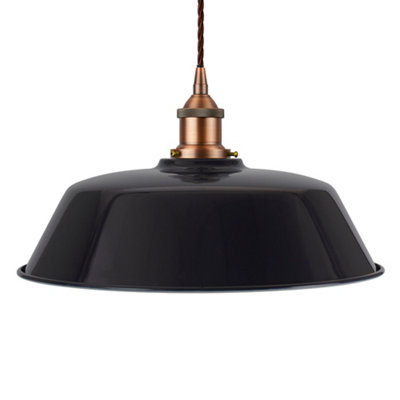 Navy Blue Chancery Painted Dome Pendant Light With Matt Antique Copper Lamp Holder And Brown Twisted CableSe Home from B&Q
