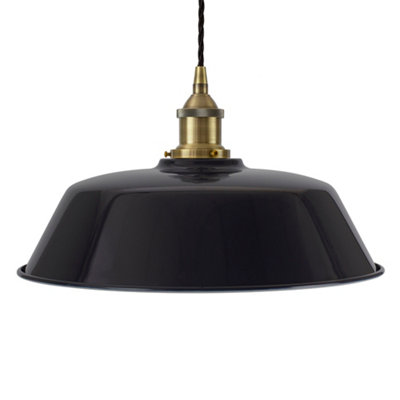 Navy Blue Chancery Painted Dome Pendant Light With Antique Brass Lamp Holder And Black Twisted CableSe Home from B&Q