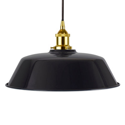 Navy Blue Chancery Painted Dome Pendant Light With Gold Lamp Holder And Black Round CableSe Home from B&Q