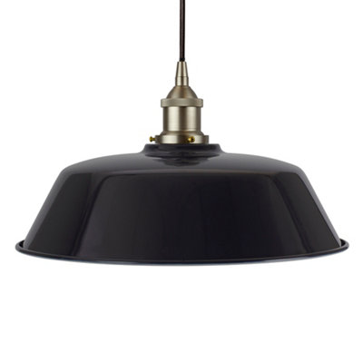 Navy Blue Chancery Painted Dome Pendant Light With Brushed Chrome Lamp Holder And Black Round CableSe Home from B&Q