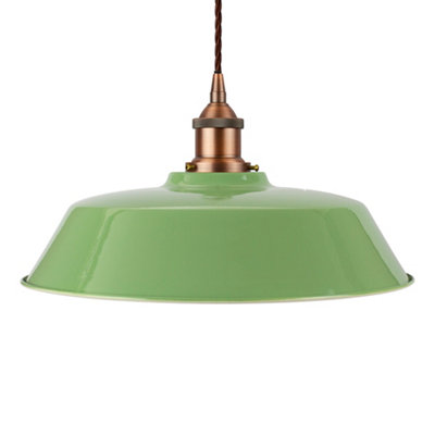 Mint Green Chancery Painted Dome Pendant Light With Matt Antique Copper Lamp Holder And Brown Twisted CableSe Home from B&Q