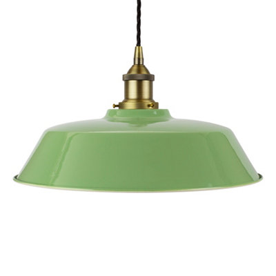 Mint Green Chancery Painted Dome Pendant Light With Matt Antique Brass Lamp Holder And Black Twisted CableSe Home from B&Q
