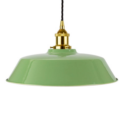 Mint Green Chancery Painted Dome Pendant Light With Gold Lamp Holder And Black Twisted CableSe Home from B&Q