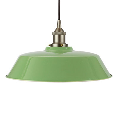 Mint Green Chancery Painted Dome Pendant Light With Brushed Chrome Lamp Holder And Black Round CableSe Home from B&Q