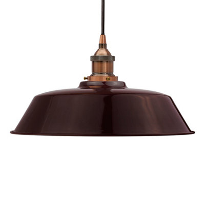Burgundy Red Chancery Painted Dome Pendant Light With Antique Copper Lamp Holder And Black Round CableSe Home from B&Q