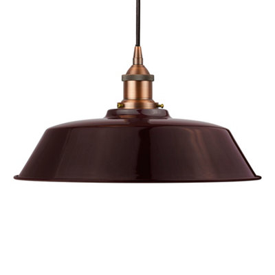 Burgundy Red Chancery Painted Dome Pendant Light With Matt Antique Copper Lamp Holder And Black Round CableSe Home from B&Q