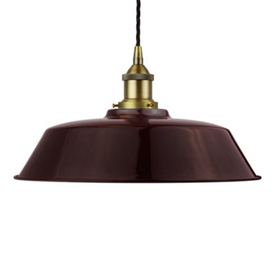 Burgundy Red Chancery Painted Dome Pendant Light With Matt Antique Brass Lamp Holder And Black Twisted CableSe Home from B&Q