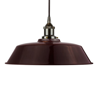 Burgundy Red Chancery Painted Dome Pendant Light With Black Nickel Lamp Holder And Black Round CableSe Home from B&Q